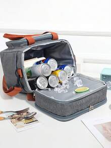 1pc Large Capacity Insulated Picnic Cooler Bag, Double Layer, Fashionable Crossbody Bag, Thick Thermal Lunch Tote, Outdoor Food Preservation Handbag, With Shoulder Strap