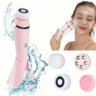 Cepillo de limpieza facial eléctrico de 300mAh, recargable por USB, limpieza profunda para el rostro, exfoliante, masaje facial, apto para hombres y mujeres, incluye 4 cabezales de cepillo