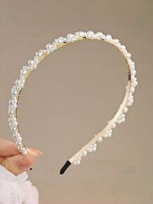 1 Peça Headband Premium de Liga de Zinco Boho com Rosa e Pérola, Headpiece Feito à Mão com Pérolas Envoltas na Franja, Faixa de Cabelo Elegante e Versátil para Uso Externo, Todas as Estações