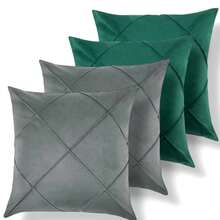 Set Of 4 And 2 Draped Suede Cushion Covers 44x44cm Decoration - Gray/Green - View 1