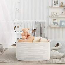 OYHOMO Large Woven Rope Laundry Basket Modern Storage Basket For Laundry, Toys, Clothes, Blankets Or Home Decor - 18.9x13.4x11 Inches - Soft Material, Large Capacity, And Multifunctional - Multicolor - View 9