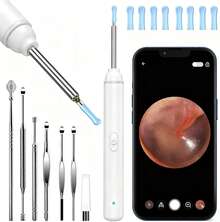 Earwax Remover With Camera And Light, Ear Cleaning Kit Set Of 8pcs, Ear Wax Removal Tool With 6-Spoon Camera Ear Cleaner, Gift For Family, Home Ear Care, Ear Hygiene, Compact Design, Lighted Ear Cleaner, USB Rechargeable, Rechargeable Device, Wax Removal Device, Home Healthcare, Grooming Essentials - 白色 - 查看 2