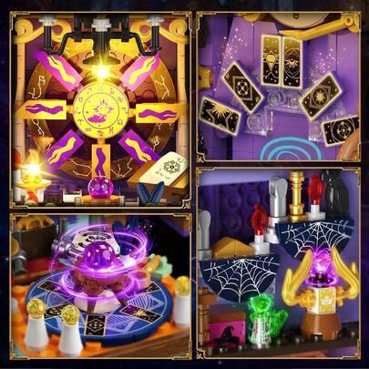 - Juego de construccin mejorado de libro de adivinacin mstica con luces recargables, 1447 piezas, kit de bloques de construccin mgico de Booknook para decoracin del hogar, modelo de casa