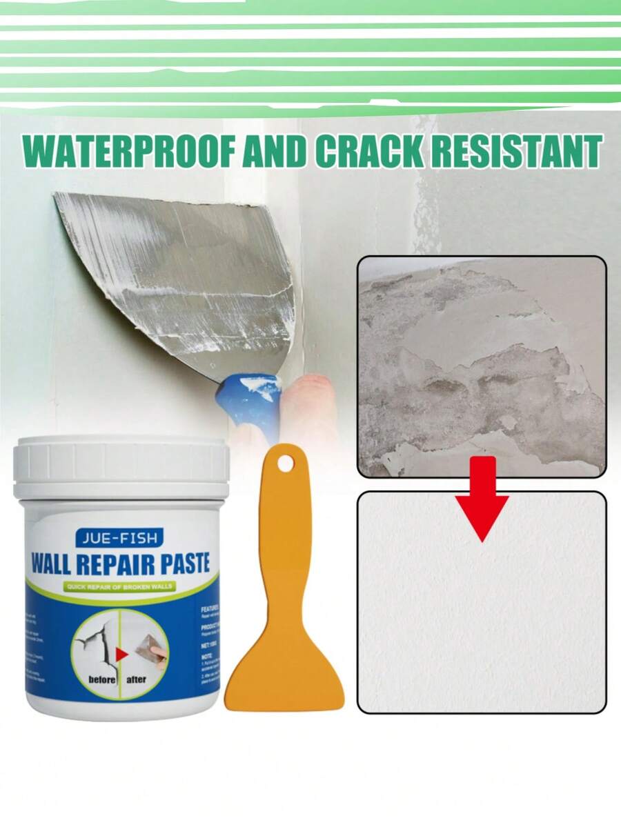 JUE FISH Wandreparaturpaste, geeignet zum Ausbessern von Nagellöchern, Rissen, Abblätterungen, Graffiti, Flecken und Kratzer in Wänden. Geruchlos, mit guter Haftung, effektiv gegen Wasser- und Staubeindringen, hitze- und kältebeständig, blättert auch bei hoher Luftfeuchtigkeit oder Temperatur nicht ab, einfach anzuwenden.