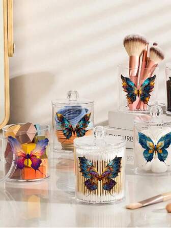 1pc Cotton Swab Box Makeup Organizer Box, Creative Butterfly Design Makeup Remover Pad, Hair Tie, Makeup Brush Storage Box, Suitable For Bedroom, Living Room, Entryway, Holiday Gift