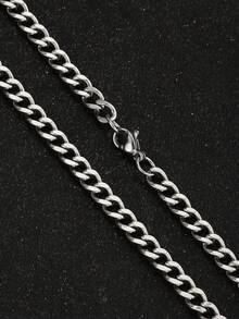 1条男女通用不锈钢链项链，适合日常佩戴 - 銀色 - 查看 2