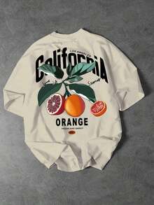 Break The SystemShwiy Men's Vacation Style Summer Fruit Themed Regional Characteristic Slim Fit Short Sleeve Los Angeles Minimalist Printed Citrus Fruit Pattern Lightweight Casual T-Shirt, Suitable For Spring And Summer Daily WearRound Neck Loose Fit T-Shirt - Màu be - Xem 7