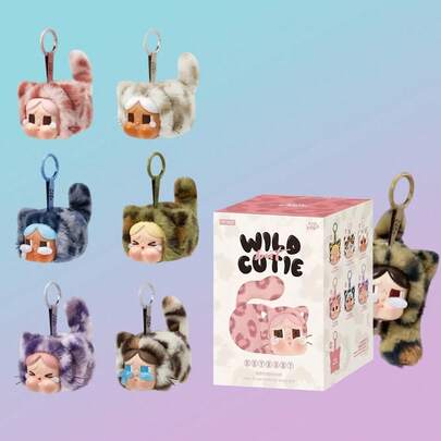  Pop Mart 豹纹猫系列 PVC 毛绒钥匙扣 Y2K 风格（单盒装）