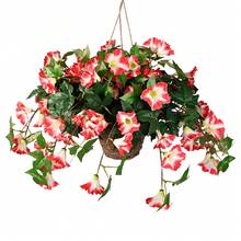 Artificial Vine Flowers Hanging Plant In Basket, Coconut Lining Basket Hanging Plant For Patio Lawn Garden Porch Spring Decor - Đỏ - Xem 4