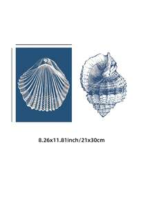 1/2 件套无框蓝色复古贝壳艺术版画，海岸贝壳图案海报，海洋主题墙饰，现代蓝白航海艺术，海滨小屋装饰，送给海洋爱好者的礼物，美观的房间装饰画 - 彩色 - 查看 12