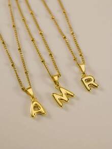 MECYLIFE 1pc Personalized Bubble Letter Necklace, Minimalist Everyday Wear Jewelry Pendant Necklace For Women - Beaded Side Chain - View 4