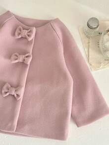 Abrigo/chaqueta de lana rosa con lazo para bebé niña, estilo de moda INS para invierno - Rosa - Ver 8