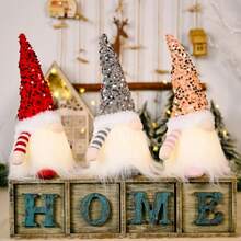 1-Pack Christmas Light Up Rudolph  Gnome Ornament (Glitter Belly Model) - 11.81 *3.94in Soft Pvc Material, Red/Pink/Gray Colors Available, Suitable For Christmas Holiday Decorations And Gifts. - 灰色 - 查看 3