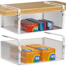 2 paquetes de cestas organizadoras ajustables para debajo del estante, soporte colgante para armario, despensa, cocina, gabinete, escritorio, estantería, ahorro de espacio, resistente, color blanco grande - Blanco - Ver 1