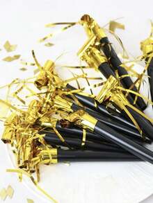 20pcs/10pcs/2pcs Black & Gold Party Cheering Whistles, Christmas & Party Noise Maker Toy Whistles, Christmas - Multicolor - View 3