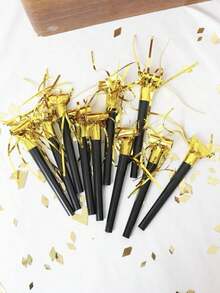 20pcs/10pcs/2pcs Black & Gold Party Cheering Whistles, Christmas & Party Noise Maker Toy Whistles, Christmas - Multicolor - View 4