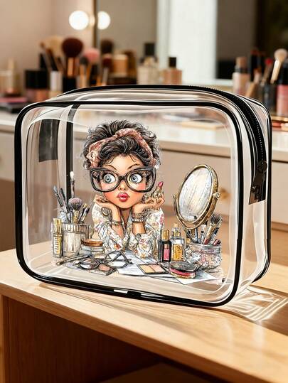 Girls' Printed PVC Toiletry Bag, PVC Travel Organizer Pouch With Zipper Closure - Lightweight, Fade-Resistant Cosmetic Makeup Wash Bag, Suitable For Women & Girls, Portable Makeup Case, Easy To Wipe Clean, Great Gift For Mothers, Teachers, Friends, Nurses, Essential For School Trips & Vacations, Waterproof Toiletry Bag Toiletries Bag Travel Toiletry Bag Shower Bag Clear Makeup Bag Waterproof Bag Large Capacity Packing Cubes Travel Essential Cruise Essentials Holiday Essential