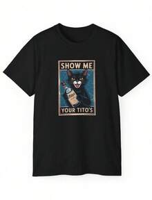 Show Me Your Tito's Cat Cotton Tee – Tailgate & Happy Hour Humor Shirt" - 黑色 - 查看 1