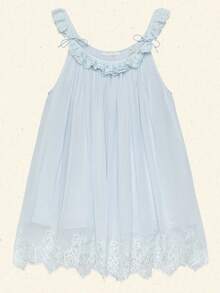 Women's Lace Vintage Victorian Nightgown Ladies Sleeveless Babydoll Sleep Dress Cute Bow Ruffle See Through Mesh Lounge Dress Summer Pajamas - 藍色 - 查看 8