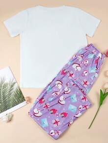 Women's Pajama Set, Wolf & Heart Print Short Sleeve Shirt And Pocket Pants, Valentine's Day Sleepwear And Loungewear Set - Multicolor - View 5