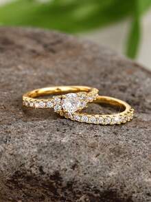 2 Pcs/Set Fashion Cubic Zirconia Ring For Women For Wedding Engagement Anniversary Party Jewelry Valentine's Day Gift - 1# - View 6