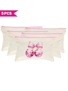 Multi-Piece Cute Sweet Bowknot Canvas Zipper Bags, Cosmetic Bags, Stationery Bags, Y2K Style Bowknot Makeup Bags, Jewelry Pouches, Snack Bags, Pen Cases, Travel Cosmetic Organizer Bags, Party Gift Bags, Multi-Functional Organizer Bags, Portable Clutches With Zippers For Lipstick, Brushes, Phones, Coins, Home, Travel, Beach, Pool, Party, School Use, Home Decor Bathroom Living Room Organizer Set - Beige - View 23