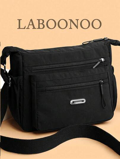 Bolso de hombro de nailon casual con correa ajustable, multicompartimento, unicolor, cierre con cremallera, forro de poliéster, bolso cruzado ligero y conveniente para uso diario