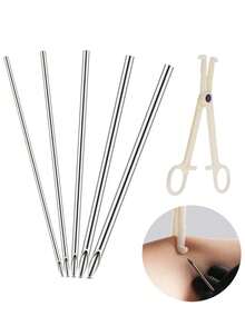 Bộ 5 kim xỏ khuyên tai mũi cơ thể kích thước hỗn hợp 12G 14G 16G 18G 20G Bộ trang sức xỏ khuyên bằng thép không gỉ và 1 kẹp khóa có khe cho bộ dụng cụ - kim đâm - Xem 11