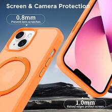 Magnetic Case For For IPhone 13/14 6.1 Inch With 360 Rotatable Ring Stand, Compatible With Mag Car Phone Mount, Cases Cover Phone Holder For Desk Meeting/Videos Orange,6.1inch(ForFor IPhone13/14),Orange - 橘色 - 查看 7