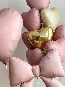Conjunto de 9 balões de coração rosa de 76 cm, balão metalizado grande com laço rosa de 46 cm, balões dourados claros, creme e rosa em formato de coração para festa de aniversário, aniversário de casamento, noivado, despedida de solteira, tema de amor, decoração romântica para o Dia dos Namorados. - Multicolorido - Ver 2