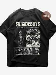 Suicideboy T-Shirt - Rap Music Shirt - New World Casual Cotton Short Sleeve Round Neck T-Shirt For Women Comfortable Regular Fit Top With Unique Graphic Print - 黑色 - 查看 1