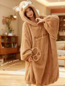 Women's Ultra Soft Ruffle Ankle-Length Fleece Robe Thickened Ruffle Trim Fashion Sleepwear Robes With Side Pockets, Soft Warm Long Bathrobe, Plush Spa Robes Lounge Robe House Coats Sleepwear With Pockets - Multicolor - View 2