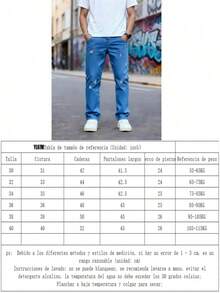 Nuevo 2025, Pantalones vaqueros de agujero recto para hombres, pantalones de mendigo de moda de moda, personalidad rota, joven, en busca de la personalidad, desinhibido, diferente de la moda, azul, azul claro, cintura media, ocio, relajación, comodidad, primavera, verano y otoño se pueden usar - Azul - Ver 5