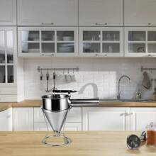 Stainless Steel Takoyuki Batter Funnel With Stand – Professional Octopus Dumpling Dispenser, An Essential Kitchen Tool For Pouring Takoyuki Pancake And Sushi Batter!