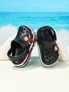 1 par de zapatos deportivos transpirables tipo slip-on para niños, sandalias planas de punta cerrada suaves y amigables con la piel para uso diario al aire libre - Negro - Ver 5