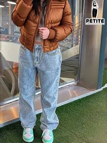 Jeans PETITE, jeans di jeans casual con bottoni e tasche, adatti per uso quotidiano - Lavaggio chiaro - Visualizzare 6