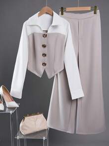 秋冬拼色修身两件套西装