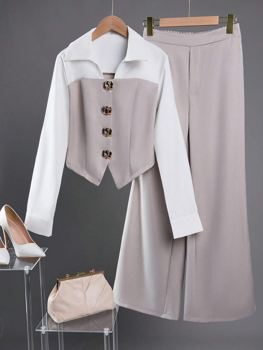 秋冬拼色修身两件套西装
