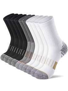 5 Paar Sport Crew Socken für Herren & Damen, atmungsaktive gepolsterte Socken bis zur Mitte des Waden, feuchtigkeitsableitende Anti-Blasen Socken für Laufen/Gym/Training - Schwarz und Weiss - Übersicht 2