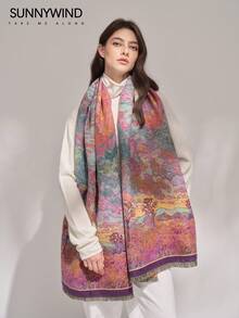 1pc Ink Painting Polyester Elegant High-End Fashion Warm Scarf, Suitable For Daily Use In Autumn/Winter - Multicolor - View 10