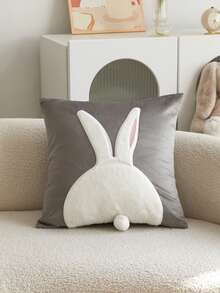 1个3D刺绣兔子毛绒抱枕套，适用于客厅、卧室、派对等各种场合，四季皆宜