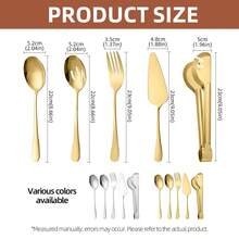 5pcs Stainless Steel Cutlery Set, Including Spoon + Slotted Spoon + Fork + Cake Server + BBQ Tongs, Dishwasher , Elevate Dining Experience For Afternoon Tea, Family Gatherings, And Daily Meals