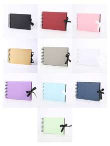 Rectangular Paper Scrapbook Album, DIY Memory Book, Decorated With Ribbons | Suitable For Weddings, Anniversaries, Graduations And Special Occasions, Perfect Gift For Friends, Couples And Family To Preserve Memories, Fashionable Black Cover, Paper Material, Scrapbooking Supplies - Multicolor - View 8