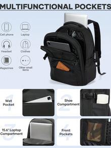 Expandable Compression Carry On Backpack Vacuum Travel Backpack Multi-Pocket Waterproof Laptop Daypack Flight Approved Black Bag-Save Space With Pump - Black - View 6