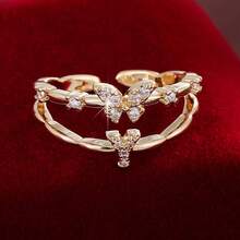 1pc Letter Design Cubic Zirconia Inlaid Adjustable Open Ring For Women - Multicolor - View 45