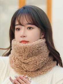 1 szt. damski, jednokolorowy, puszysty ocieplacz na szyję, modny, wysokiej jakości, wszechstronny, ciepły szalik, miękki i wygodny, prosty i stylowy, polarowy komin do codziennego noszenia, do jazdy na rowerze, ochrona, odpowiedni na jesień/zimę - Wielokolorowe - Zobacz 6