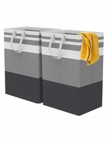 2 Foldable Laundry Baskets For Dirty Clothes, 75L Large Capacity - Black and Gray - View 1