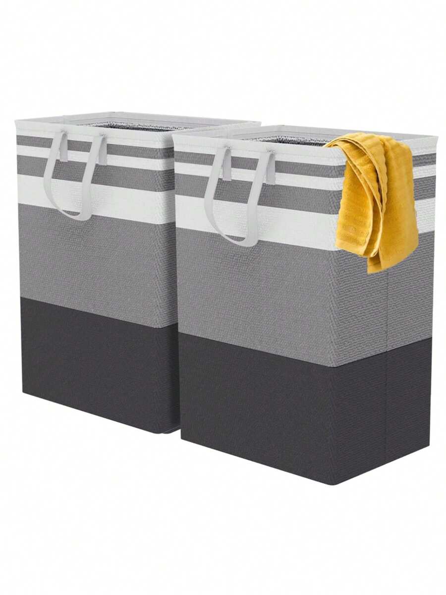 2 Foldable Laundry Baskets For Dirty Clothes, 75L Large Capacity - Black and Gray - View 1