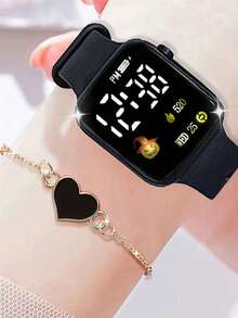 4/2件套时尚百搭电子手表和心形手链套装 - 休闲、简约、运动风格，适合女孩在各种场合佩戴，也是感恩节和圣诞节送给家人、朋友和爱人的理想礼物。 - 黑色 - 查看 15