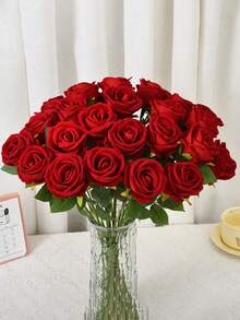 1pc/5pcs/10pcs/12pcs/20pcs Burgundy 20-Inch Artificial Roses, Premium Fake Roses, Suitable For Home Decor, Room Decor, Dining Table Decor, Wedding Decor, Bridal Bouquet, Wrist Corsage, Flower Arrangement Materials